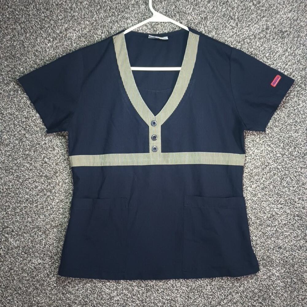 Reina Brand Med Uniform Scrubs Top Sz XS Women's Short Sleeves Navy Blue Nurse